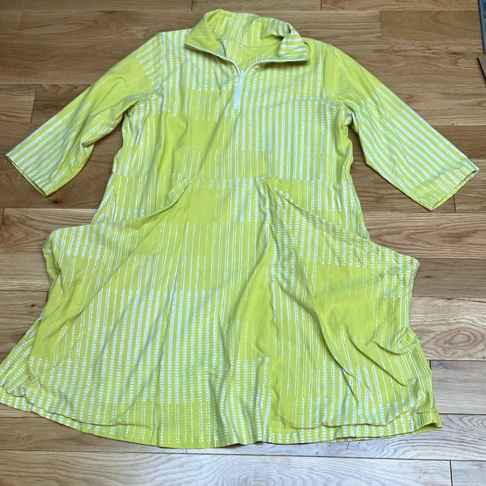 Athleisure Natural Yellow and White Striped Dress xl/1x